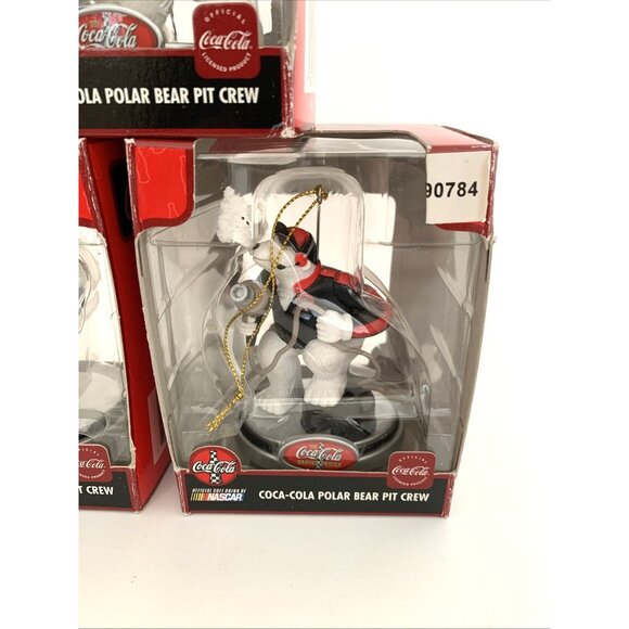 3 Coca-Cola NASCAR Polar Bear Pit Crew Xmas Ornaments Tire Wrench Boxes Vintage - Picture 8 of 10